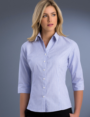 Picture of John Kevin Uniforms-770 Blue-Womens Slim Fit 3/4 Sleeve Dobby Stripe